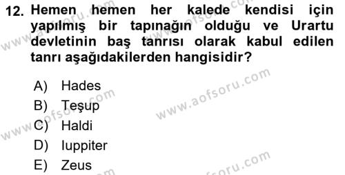 Anadolu Kültür Tarihi Dersi 2023 - 2024 Yılı (Vize) Ara Sınavı 12. Soru