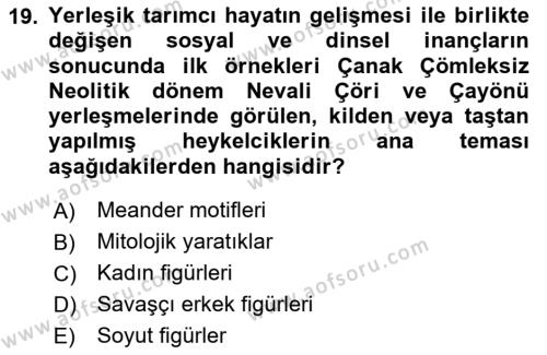 Anadolu Kültür Tarihi Dersi 2023 - 2024 Yılı (Vize) Ara Sınavı 19. Soru