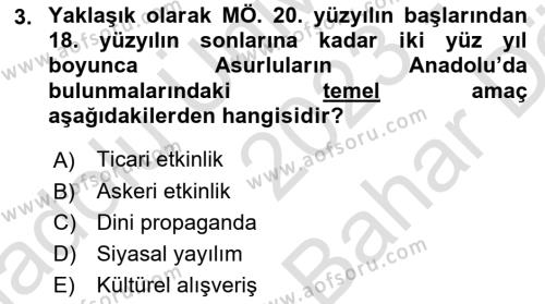 Anadolu Kültür Tarihi Dersi 2023 - 2024 Yılı (Vize) Ara Sınavı 3. Soru