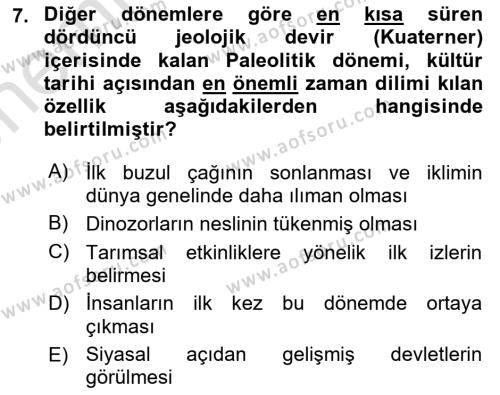 Anadolu Kültür Tarihi Dersi 2023 - 2024 Yılı (Vize) Ara Sınavı 7. Soru