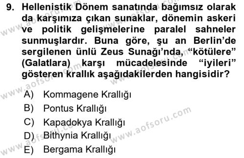 Anadolu Kültür Tarihi Dersi 2023 - 2024 Yılı (Vize) Ara Sınavı 9. Soru