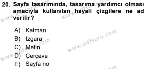 Görsel İletişim ve Tasarım Tarihi Dersi 2021 - 2022 Yılı (Final) Dönem Sonu Sınavı 20. Soru