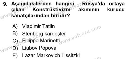 Görsel İletişim ve Tasarım Tarihi Dersi 2021 - 2022 Yılı (Final) Dönem Sonu Sınavı 9. Soru