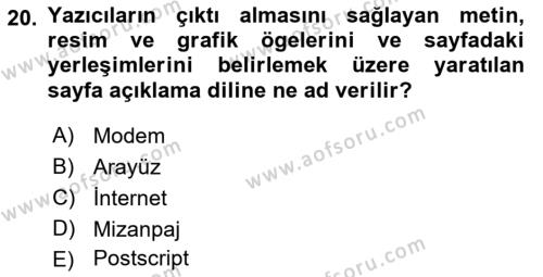 Görsel İletişim ve Tasarım Tarihi Dersi 2021 - 2022 Yılı Yaz Okulu Sınavı 20. Soru