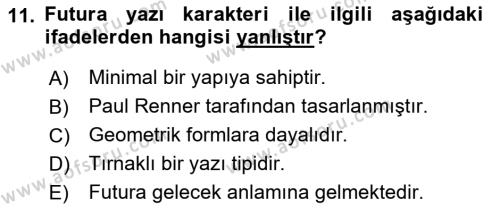 Görsel İletişim ve Tasarım Tarihi Dersi 2022 - 2023 Yılı Yaz Okulu Sınavı 11. Soru