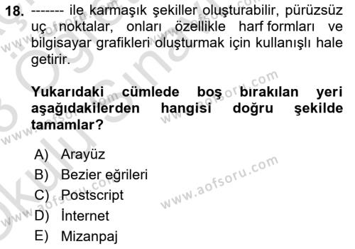 Görsel İletişim ve Tasarım Tarihi Dersi 2022 - 2023 Yılı Yaz Okulu Sınavı 18. Soru