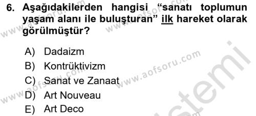 Görsel İletişim ve Tasarım Tarihi Dersi 2022 - 2023 Yılı Yaz Okulu Sınavı 6. Soru