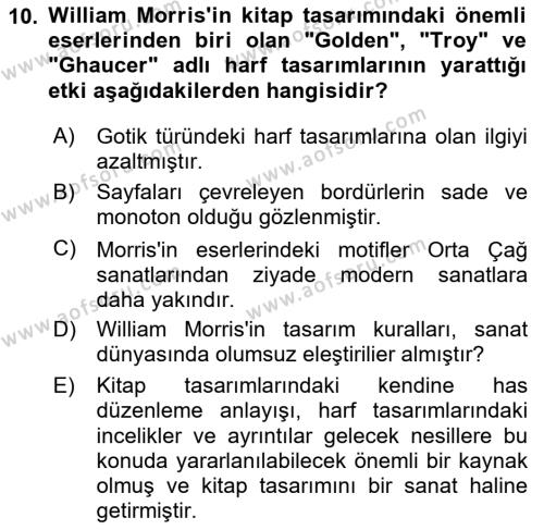 Görsel İletişim ve Tasarım Tarihi Dersi 2023 - 2024 Yılı (Vize) Ara Sınavı 10. Soru