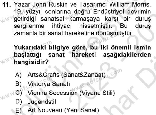 Görsel İletişim ve Tasarım Tarihi Dersi 2023 - 2024 Yılı (Vize) Ara Sınavı 11. Soru