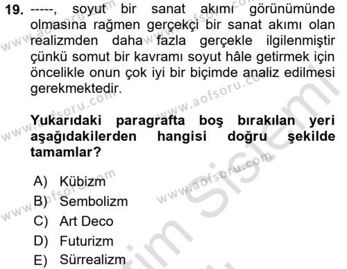 Görsel İletişim ve Tasarım Tarihi Dersi 2023 - 2024 Yılı (Vize) Ara Sınavı 19. Soru