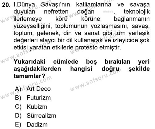 Görsel İletişim ve Tasarım Tarihi Dersi 2023 - 2024 Yılı (Vize) Ara Sınavı 20. Soru