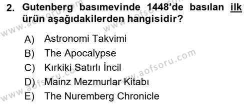 Tipografi Dersi 2021 - 2022 Yılı Yaz Okulu Sınavı 2. Soru