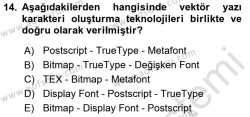 Tipografi Dersi 2023 - 2024 Yılı (Vize) Ara Sınavı 14. Soru