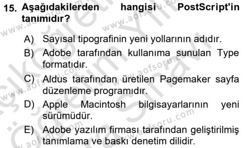 Tipografi Dersi 2023 - 2024 Yılı (Vize) Ara Sınavı 15. Soru