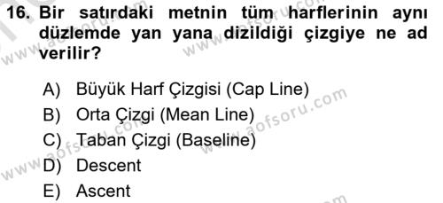 Tipografi Dersi 2023 - 2024 Yılı (Vize) Ara Sınavı 16. Soru