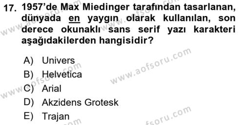 Tipografi Dersi 2023 - 2024 Yılı (Vize) Ara Sınavı 17. Soru