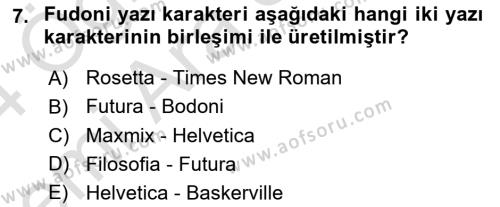 Tipografi Dersi 2023 - 2024 Yılı (Vize) Ara Sınavı 7. Soru