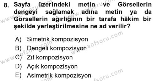 Tipografi Dersi 2023 - 2024 Yılı (Vize) Ara Sınavı 8. Soru