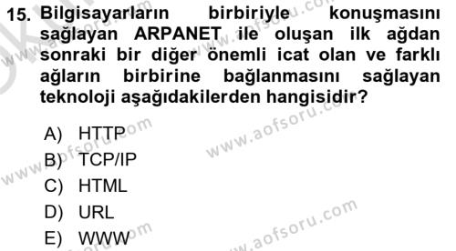 Dijital Kültür Dersi 2021 - 2022 Yılı Yaz Okulu Sınavı 15. Soru