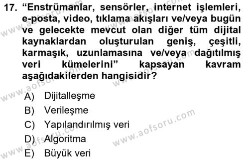 Dijital Kültür Dersi 2021 - 2022 Yılı Yaz Okulu Sınavı 17. Soru