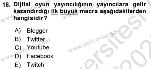 Dijital Kültür Dersi 2021 - 2022 Yılı Yaz Okulu Sınavı 18. Soru