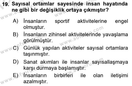 Dijital Kültür Dersi 2021 - 2022 Yılı Yaz Okulu Sınavı 19. Soru