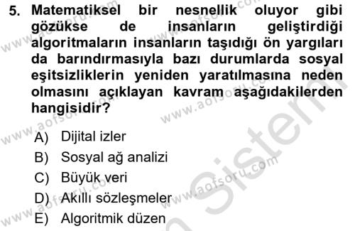 Dijital Kültür Dersi 2021 - 2022 Yılı Yaz Okulu Sınavı 5. Soru