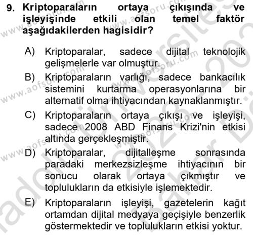 Dijital Kültür Dersi 2023 - 2024 Yılı (Vize) Ara Sınavı 9. Soru