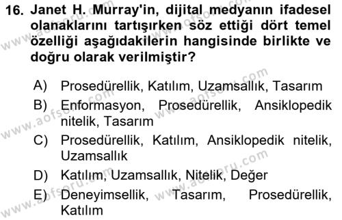 Dijital Kültür Dersi 2023 - 2024 Yılı (Final) Dönem Sonu Sınavı 16. Soru