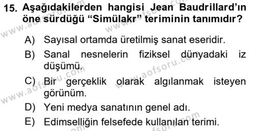 Yeni Medya Sanatı Dersi 2022 - 2023 Yılı (Vize) Ara Sınavı 15. Soru