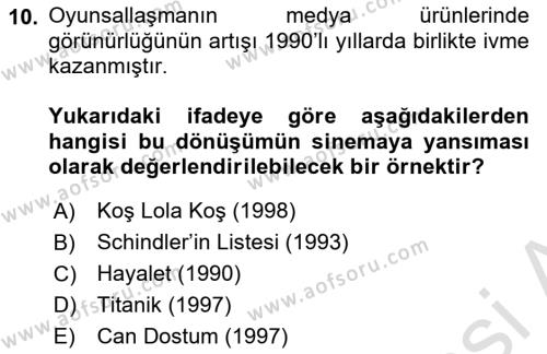 Yeni Medya Sanatı Dersi 2022 - 2023 Yılı (Final) Dönem Sonu Sınavı 10. Soru