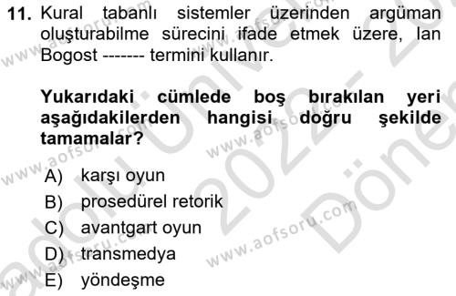 Yeni Medya Sanatı Dersi 2022 - 2023 Yılı (Final) Dönem Sonu Sınavı 11. Soru