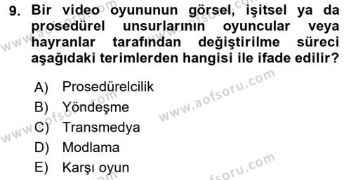 Yeni Medya Sanatı Dersi 2022 - 2023 Yılı (Final) Dönem Sonu Sınavı 9. Soru