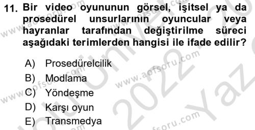 Yeni Medya Sanatı Dersi 2022 - 2023 Yılı Yaz Okulu Sınavı 11. Soru