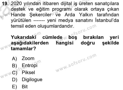 Yeni Medya Sanatı Dersi 2022 - 2023 Yılı Yaz Okulu Sınavı 19. Soru