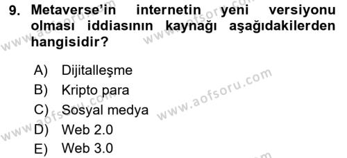 Yeni Medya Sanatı Dersi 2022 - 2023 Yılı Yaz Okulu Sınavı 9. Soru