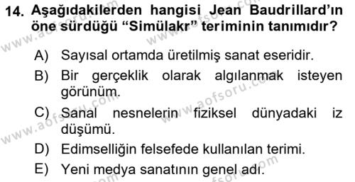 Yeni Medya Sanatı Dersi 2023 - 2024 Yılı (Vize) Ara Sınavı 14. Soru