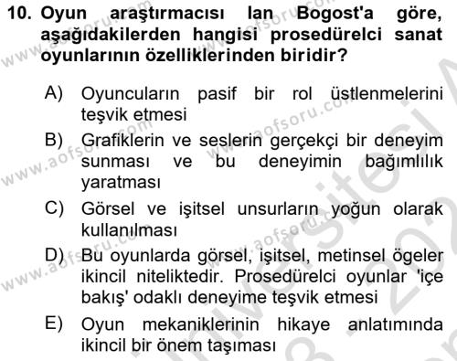 Yeni Medya Sanatı Dersi 2023 - 2024 Yılı (Final) Dönem Sonu Sınavı 10. Soru