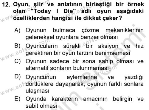 Yeni Medya Sanatı Dersi 2023 - 2024 Yılı (Final) Dönem Sonu Sınavı 12. Soru