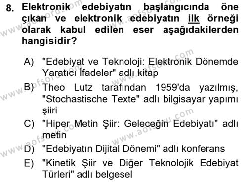 Yeni Medya Sanatı Dersi 2023 - 2024 Yılı (Final) Dönem Sonu Sınavı 8. Soru