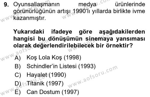 Yeni Medya Sanatı Dersi 2023 - 2024 Yılı (Final) Dönem Sonu Sınavı 9. Soru