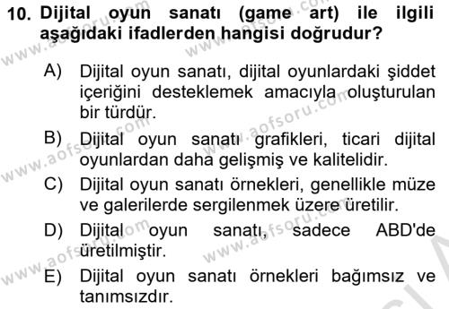 Yeni Medya Sanatı Dersi 2023 - 2024 Yılı Yaz Okulu Sınavı 10. Soru