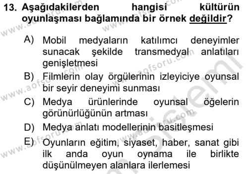 Yeni Medya Sanatı Dersi 2023 - 2024 Yılı Yaz Okulu Sınavı 13. Soru