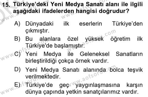 Yeni Medya Sanatı Dersi 2023 - 2024 Yılı Yaz Okulu Sınavı 15. Soru