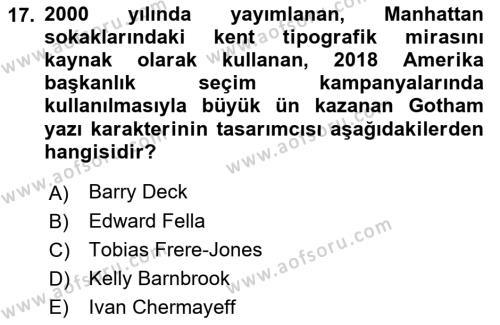 İleri Tipografi Dersi 2022 - 2023 Yılı Yaz Okulu Sınavı 17. Soru