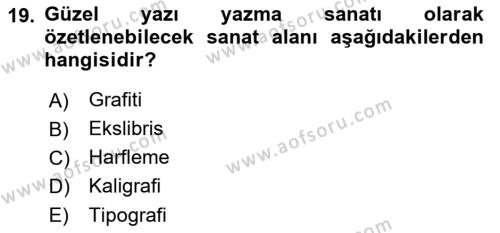 İleri Tipografi Dersi 2022 - 2023 Yılı Yaz Okulu Sınavı 19. Soru