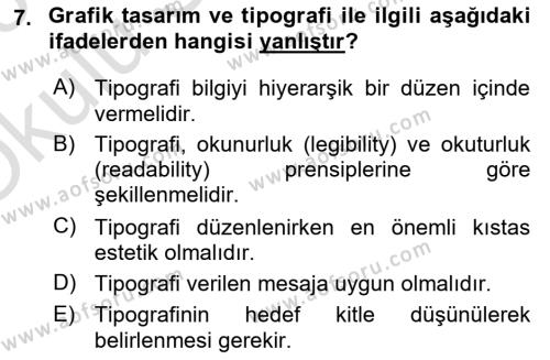 İleri Tipografi Dersi 2022 - 2023 Yılı Yaz Okulu Sınavı 7. Soru