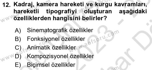 İleri Tipografi Dersi 2023 - 2024 Yılı (Vize) Ara Sınavı 12. Soru