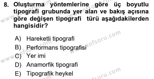 İleri Tipografi Dersi 2023 - 2024 Yılı (Vize) Ara Sınavı 8. Soru