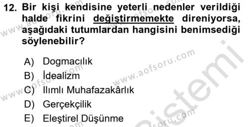 Sanatta Eleştirel Düşünce Dersi 2022 - 2023 Yılı (Vize) Ara Sınavı 12. Soru